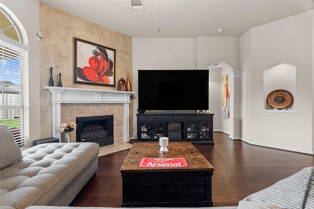 423 Carson Ridge Dr, Spring, TX 77386 - living room with wood finished floors and a fireplace