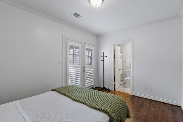 1908 Greenwich Place Dr, Houston, TX 77019 - bedroom featuring ornamental molding, wood finished floors, and ensuite bathroom