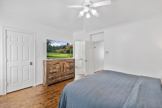 1908 Greenwich Place Dr, Houston, TX 77019 - bedroom featuring wood finished floors, crown molding, and ceiling fan