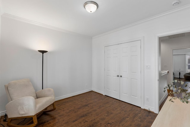 1908 Greenwich Place Dr, Houston, TX 77019 - sitting room with crown molding and dark wood-style flooring