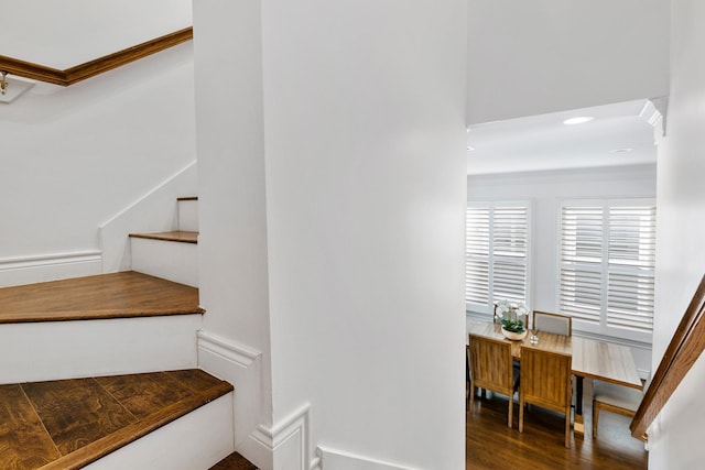 1908 Greenwich Place Dr, Houston, TX 77019 - staircase with ornamental molding and wood finished floors