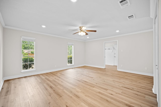 3503 Arbor Terrace Ct, Spring, TX 77388 - empty room featuring ceiling fan, light wood-style flooring, recessed lighting, and crown molding