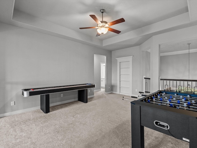 3723 Kerr Commons Ln, Houston, TX 77059 - playroom with ceiling fan, carpet flooring, and a raised ceiling