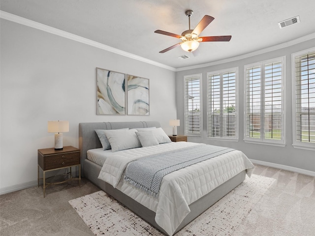 3723 Kerr Commons Ln, Houston, TX 77059 - carpeted bedroom with ornamental molding, multiple windows, and a ceiling fan