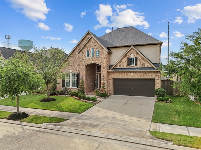 3723 Kerr Commons Ln, Houston, TX 77059 - french provincial home featuring brick siding, driveway, stucco siding, and an attached garage