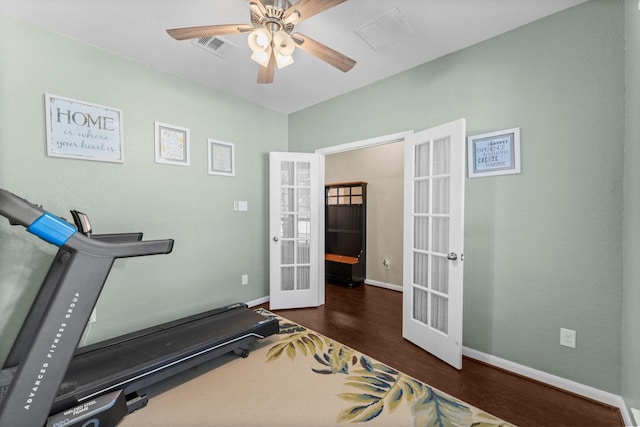 23707 Pennington Hills Dr, Spring, TX 77389 - workout area with french doors, wood finished floors, and ceiling fan