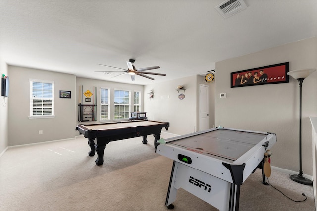 23707 Pennington Hills Dr, Spring, TX 77389 - rec room with carpet flooring, plenty of natural light, pool table, and ceiling fan