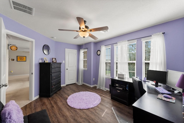 23707 Pennington Hills Dr, Spring, TX 77389 - home office featuring ceiling fan and dark wood-style floors