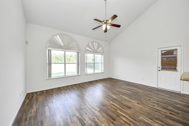 32310 Archer Park, Conroe, TX 77385 - spare room with ceiling fan, dark wood-type flooring, and high vaulted ceiling