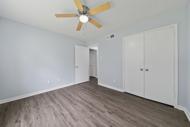 23206 Goodfellow Dr, Spring, TX 77373 - unfurnished bedroom with wood finished floors, a closet, and a ceiling fan