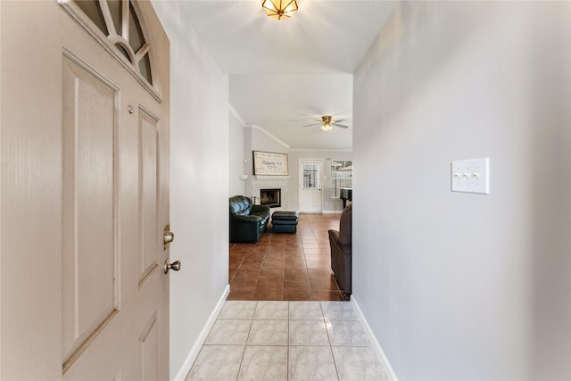 2410 Prides Crossing Rd, Houston, TX 77067 - hallway with tile patterned floors and crown molding
