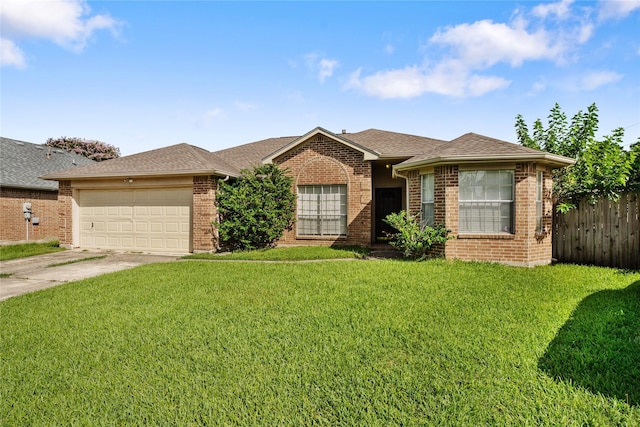 2410 Prides Crossing Rd, Houston, TX 77067 - ranch-style home with concrete driveway, brick siding, an attached garage, and roof with shingles