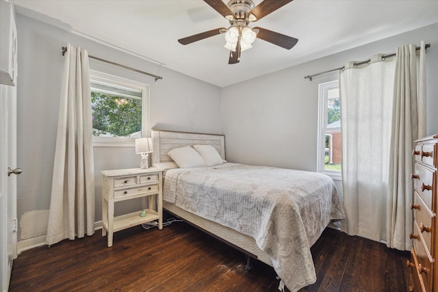 4606 Nina Lee Ln, Houston, TX 77092 - bedroom with multiple windows, dark wood-type flooring, and ceiling fan