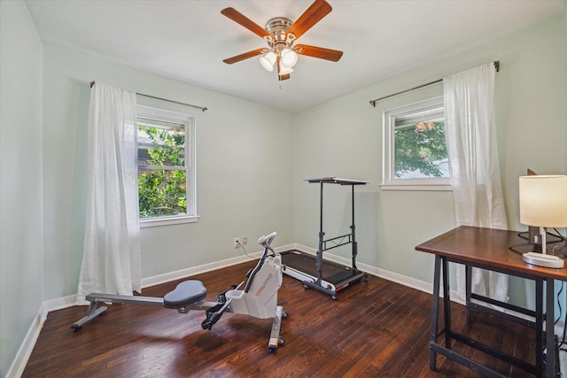 4606 Nina Lee Ln, Houston, TX 77092 - workout room with healthy amount of natural light, wood-type flooring, and ceiling fan