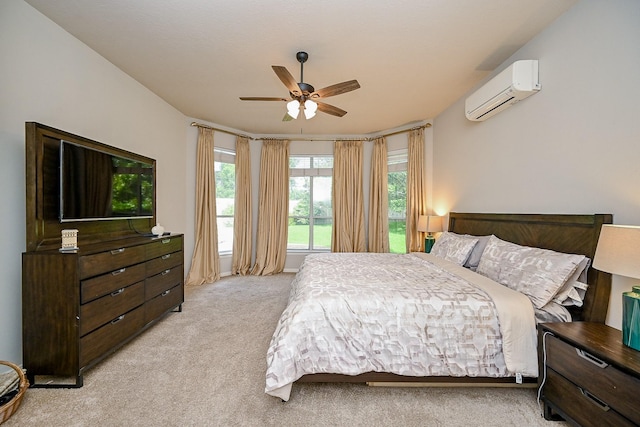 806 Spring Mist Ct, Sugar Land, TX 77479 - bedroom with a wall mounted AC, light colored carpet, and ceiling fan