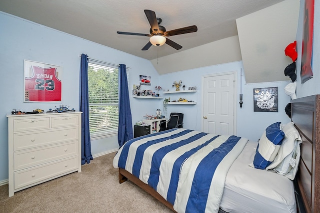 806 Spring Mist Ct, Sugar Land, TX 77479 - bedroom with light carpet, a ceiling fan, and lofted ceiling