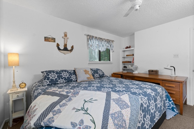 31 N Lakeview Dr, Point Blank, TX 77364 - carpeted bedroom with a textured ceiling and ceiling fan