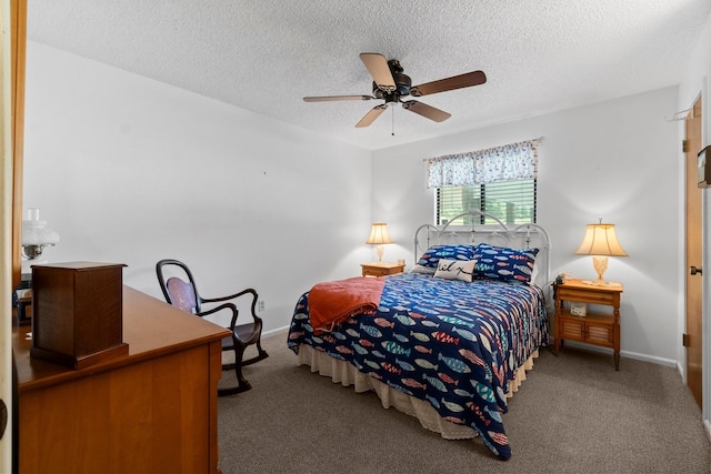31 N Lakeview Dr, Point Blank, TX 77364 - bedroom with carpet flooring, a textured ceiling, and ceiling fan