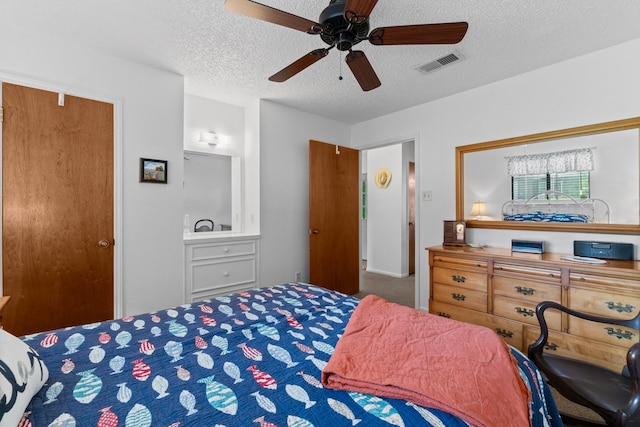 31 N Lakeview Dr, Point Blank, TX 77364 - bedroom with a textured ceiling and a ceiling fan