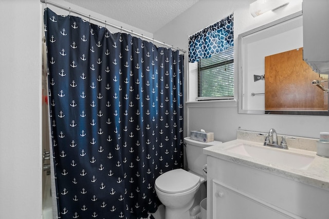 31 N Lakeview Dr, Point Blank, TX 77364 - bathroom with vanity, a textured ceiling, and a shower with shower curtain