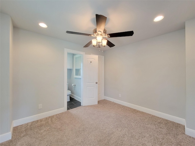 2608 Arlington St, Houston, TX 77008 - unfurnished bedroom featuring carpet floors, recessed lighting, connected bathroom, and a ceiling fan