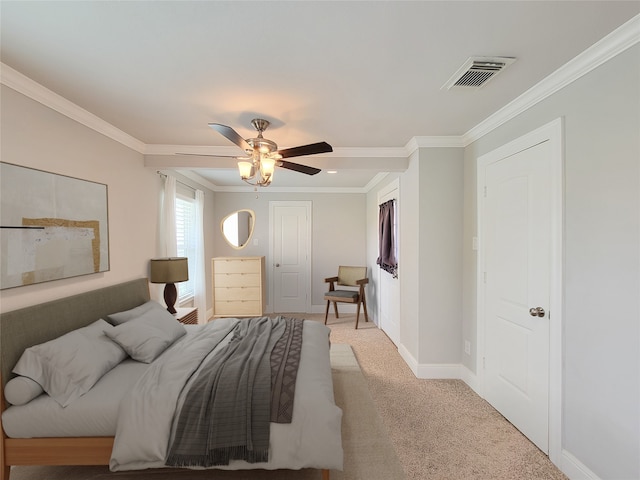 2608 Arlington St, Houston, TX 77008 - bedroom with ornamental molding, light colored carpet, and ceiling fan