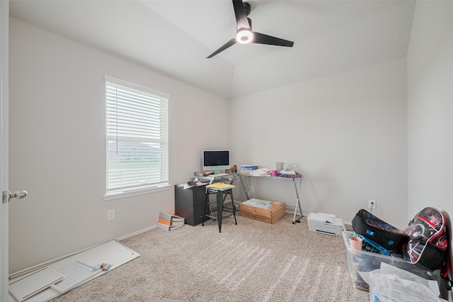 4315 Isoletta Ct, Katy, TX 77449 - office space with carpet flooring, ceiling fan, and vaulted ceiling