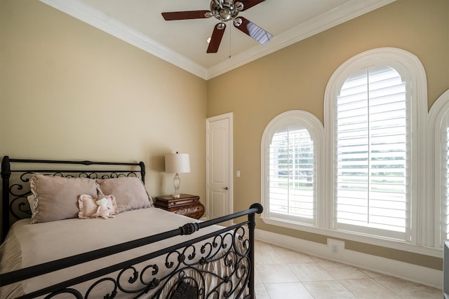 3610 Pembrooke Dr, Richmond, TX 77406 - bedroom with ornamental molding, light tile patterned flooring, and a ceiling fan