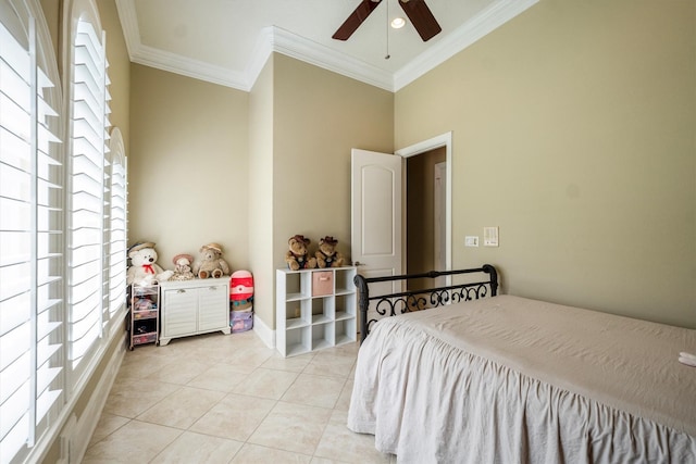 3610 Pembrooke Dr, Richmond, TX 77406 - bedroom featuring ornamental molding, light tile patterned floors, and a ceiling fan