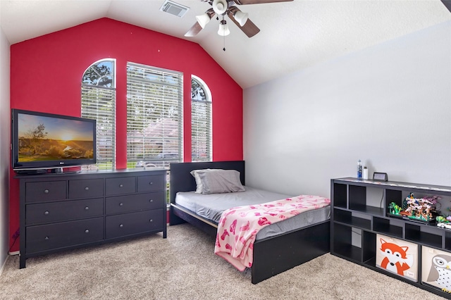 18618 Atascocita Forest Dr, Humble, TX 77346 - bedroom featuring lofted ceiling, carpet, and a ceiling fan