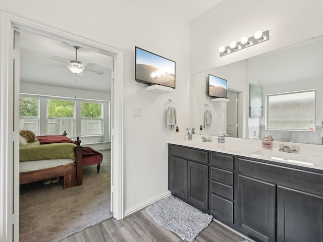 16129 Dockside St, Crosby, TX 77532 - full bath with wood finished floors, double vanity, and ceiling fan