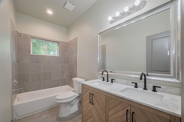 1909 Oregon St, Baytown, TX 77520 - full bath with double vanity, shower / tub combination, and tile patterned flooring