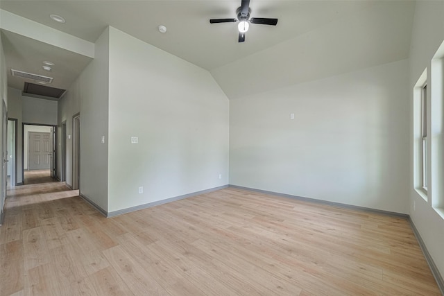 1909 Oregon St, Baytown, TX 77520 - spare room featuring a ceiling fan, light wood finished floors, and lofted ceiling