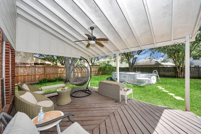 1503 Pine Ridge Ln, Pearland, TX 77581 - wooden terrace featuring ceiling fan and a fenced backyard