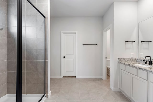 8722 Riverton Ridge Rd, Cypress, TX 77433 - full bathroom with a shower stall, vanity, and tile patterned flooring