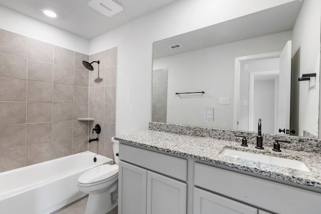 8722 Riverton Ridge Rd, Cypress, TX 77433 - bathroom with vanity, bathing tub / shower combination, and tile patterned floors