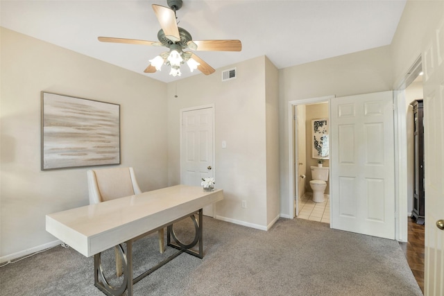 12911 Bristol Berry Dr, Cypress, TX 77429 - office with a ceiling fan and carpet flooring
