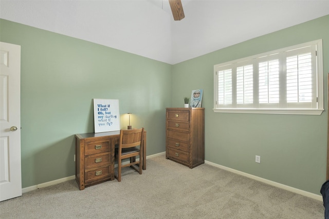 12911 Bristol Berry Dr, Cypress, TX 77429 - carpeted home office featuring a ceiling fan and baseboards