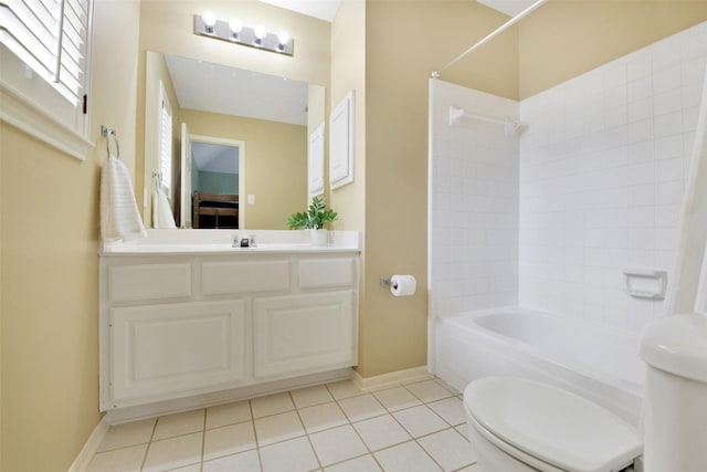 12911 Bristol Berry Dr, Cypress, TX 77429 - bathroom with washtub / shower combination, vanity, and tile patterned floors