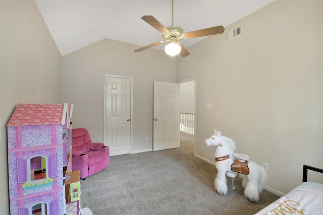 12911 Bristol Berry Dr, Cypress, TX 77429 - carpeted bedroom featuring vaulted ceiling and a ceiling fan