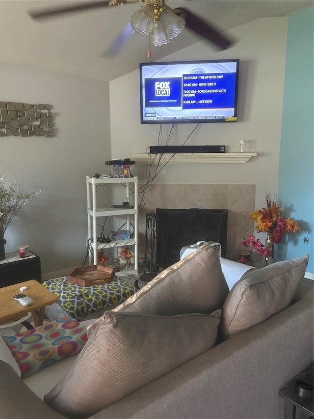 16426 Eton Brook Ln, Houston, TX 77073 - living room with ceiling fan and a fireplace