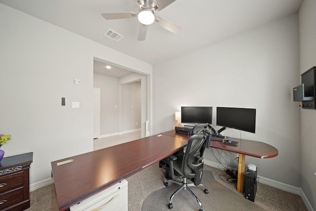 2849 Terrace Grove Dr, Conroe, TX 77304 - carpeted office featuring a ceiling fan and baseboards