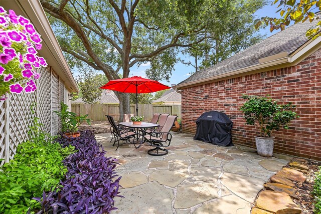 3519 E Pine Brook Way, Houston, TX 77059 - fenced backyard with a grill, a patio area, and outdoor dining area
