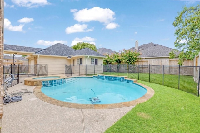 5822 Bailey Springs Ct, Katy, TX 77450 - view of pool featuring a fenced backyard, a pool with connected hot tub, and a patio area