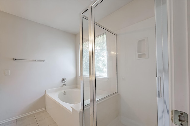 14 Scenic Brook Ct, The Woodlands, TX 77382 - bathroom featuring a bath, a stall shower, and tile patterned floors