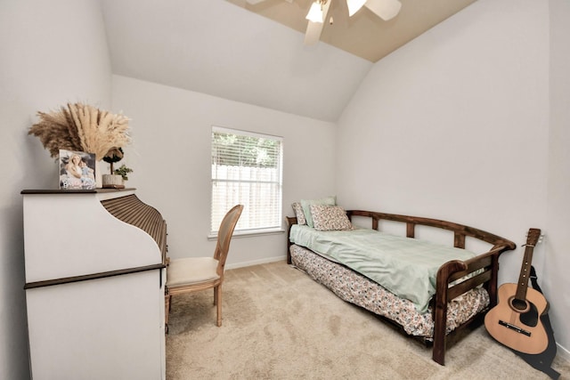 70 N Lace Arbor Dr, The Woodlands, TX 77382 - bedroom with carpet, vaulted ceiling, and a ceiling fan
