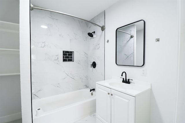 2120 Yates St, Houston, TX 77020 - bathroom with vanity, tub / shower combination, and marble finish flooring