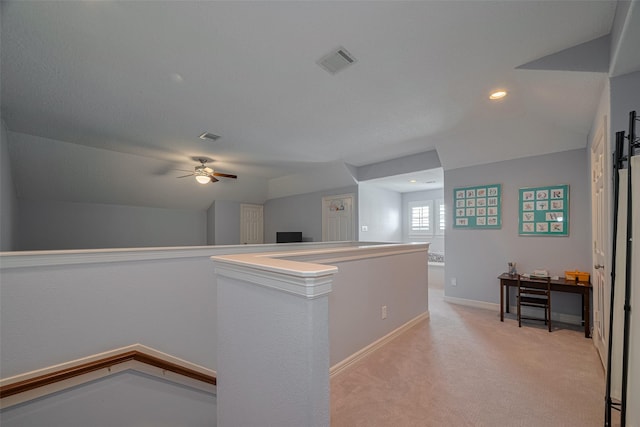 4006 Lanark Ln, Houston, TX 77025 - hallway featuring an upstairs landing, light carpet, and recessed lighting