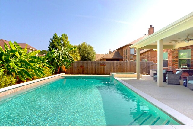 17315 Cumberland Park Ln, Humble, TX 77346 - view of swimming pool featuring a patio area, a fenced backyard, and a ceiling fan