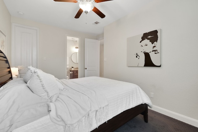 18774 Monetta Dr, New Caney, TX 77357 - bedroom with carpet, a ceiling fan, and ensuite bath
